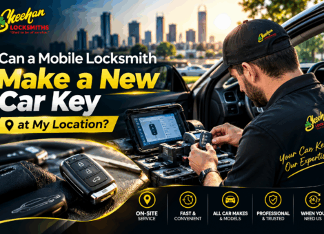 Mobile locksmith making a new car key at a customer’s location in Perth