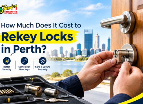 Lock rekeying cost in Perth with a locksmith changing a door lock cylinder